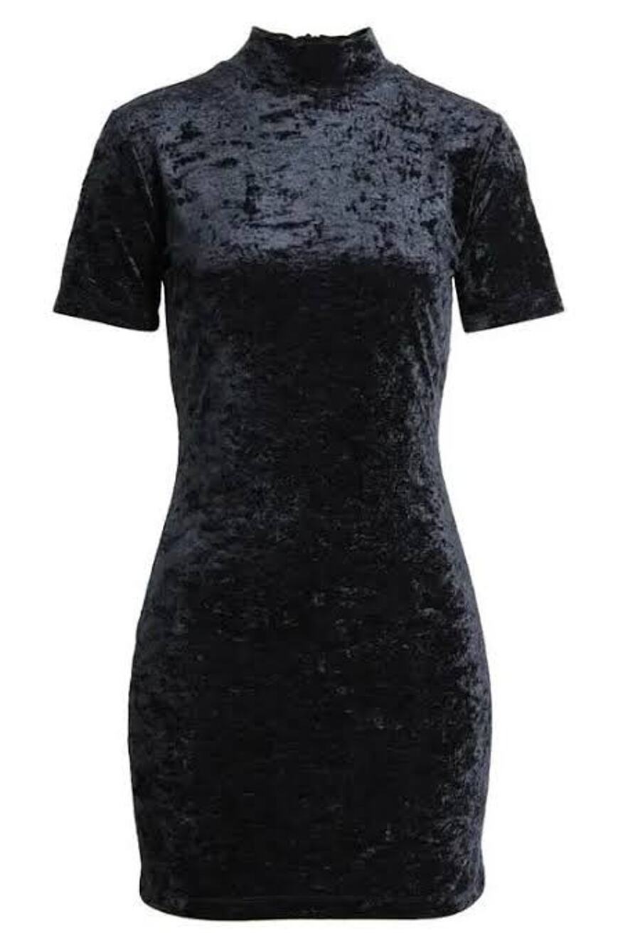 FRAME Stretch Velvet Mini Dress Black Velour Short Sleeve Mock Neck Back Zip XS